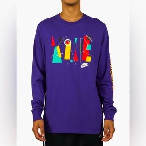 Nike Air Retro Shirt Graphic Long Sleeve Tee Purple Crewneck 100% Cotton Men's M